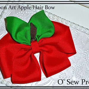 Back to school apple hair bow,  red apple bow, Large apple Boutique Bow, red hair bow, Apple headband