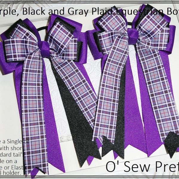 Equestrian Bows, Purple and Gray Horse Show Bows, Show Bows, Short Stirrup Bows, Leadline Bows, Equestrian Hair Bows,