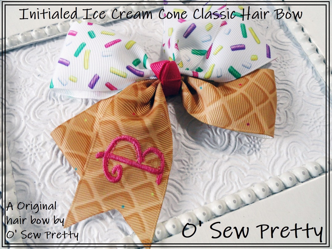 Personalized Bows, Ice Cream Cone Hair Bows, Initialed Hair Bow