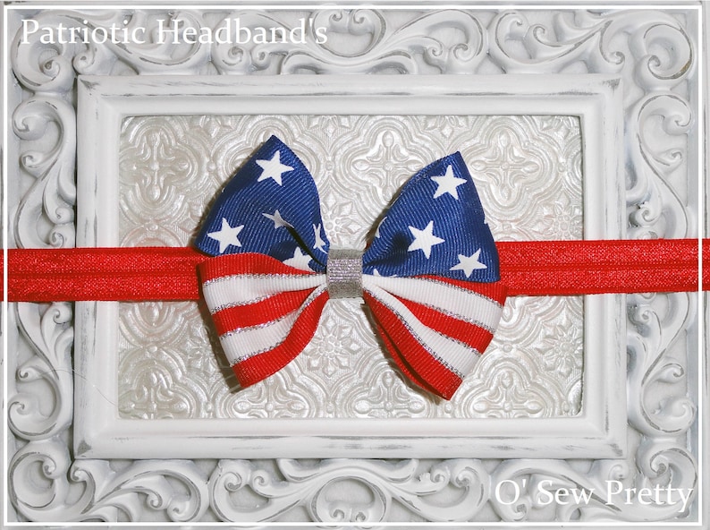 4th of July Hair Bows July 4th Headband Patriotic Bow Stars Etsy