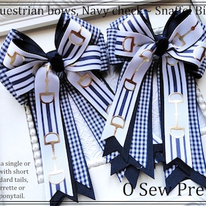 Equestrian hair Bows, Navy Check Horse Show Bows, Equestrian Gifts, navy Show Bows, Short Stirrup Bows, navy Lead line Bows, Shad Belly