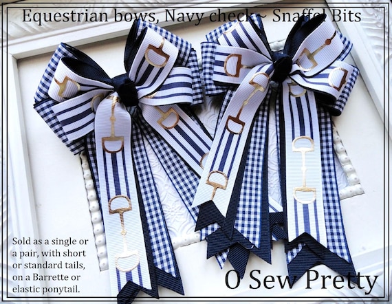 Equestrian Hair Bow, Navy Check, Horse Show Bow