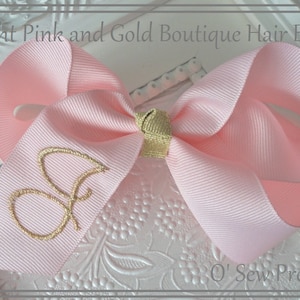Personalized Hair bows, Pink and gold hair bows, Monogrammed Hair bows, Boutique Hair Bows, Gold Initialed hair bows, Girly Hair bow gifts