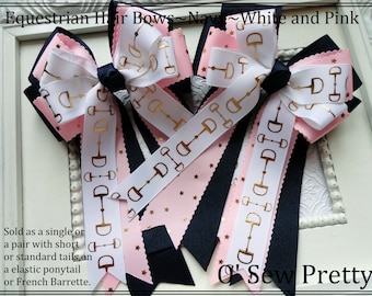 Equestrian Hair Bows, Navy, White and Pink, Horse Show Bow