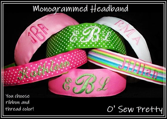 PERSONALIZED HEADBANDS, monogrammed headband, Initialed headband, embroidered headband, names on headbands, personalized ribbon, preppy