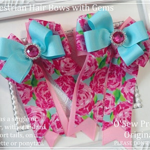 Equestrian Show Bows, Pink Roses and Aqua Equestrian Bows, Horse Show Bows, Short Stirrup, Lead line Bows, Show Bows. shad belly