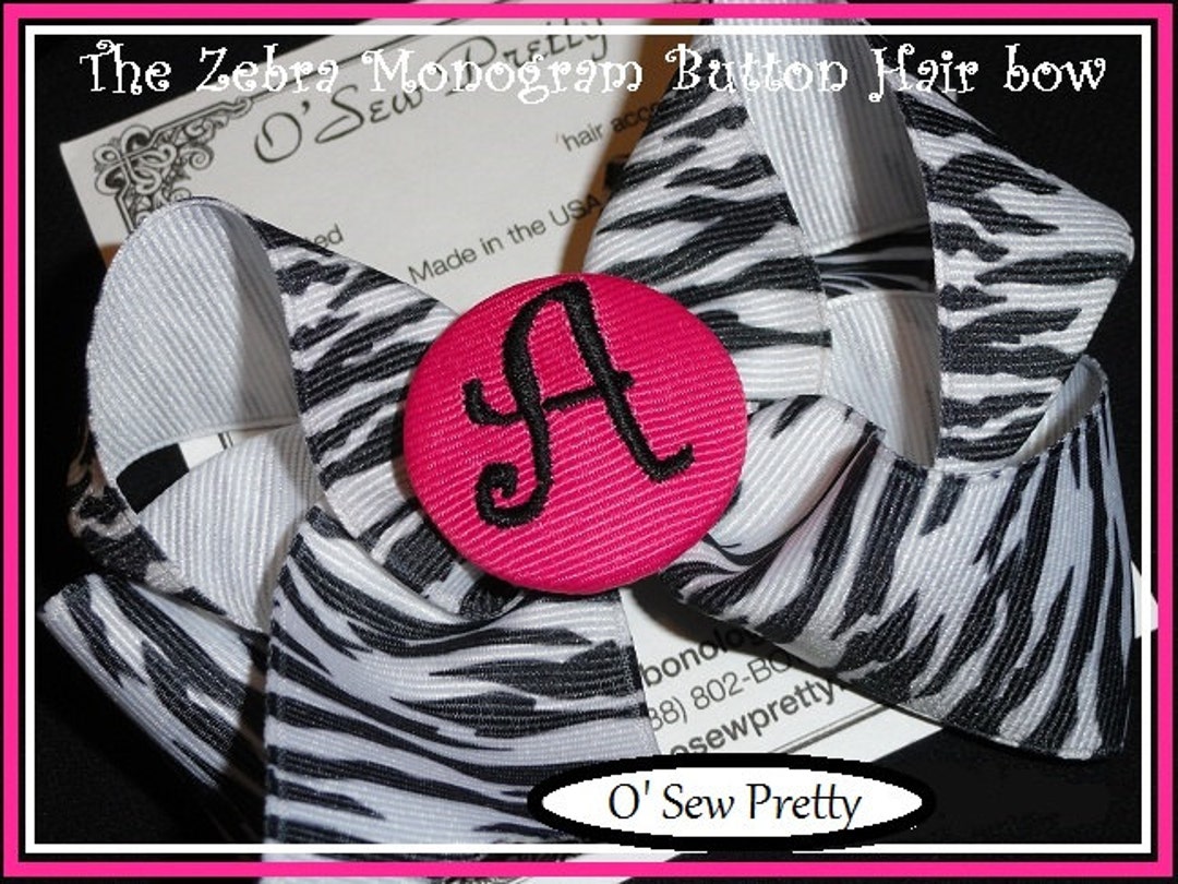 Zebra Print Ribbon Personalized With a Monogrammed Button Hair - Etsy