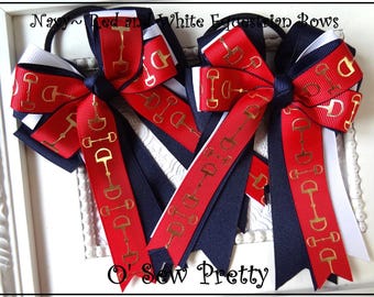 Equestrian Show Bows, Navy and Red, Optional Belt