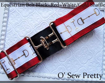 Equestrian Belt, Gold Snaffle bit Belt, Horseback rider belt, Horse show Belt, Navy and red Surcingle Belt, Equestrian Gift,