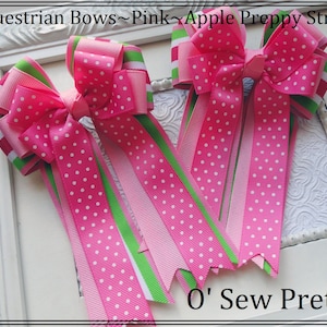 Equestrian Bows, Horse Show Bows, Hot pink and apple green Bows for shows, Short Stirrup Bow, Leadline Bow, Equestrian Gifts, Pony show bows