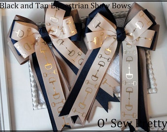 Equestrian Hair Bows, Black and Tan Horse Show Bows