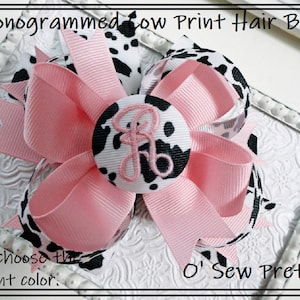 Personalized Hair bows, Cow Print Hair Bow, You Choose accent Color, 5&quot; OTT Barnyard Birthday party bow, Farm Animal,