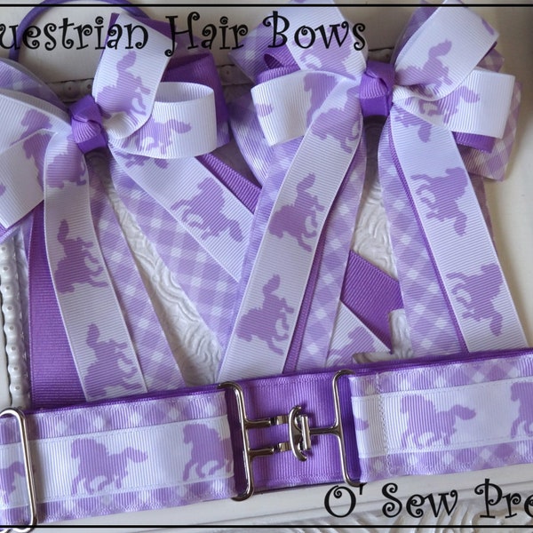 Equestrian Hair bows, Purple Horse show bows with optional belt matching belt, Lead line bows, Equestrian gifts, Fancy show bow,
