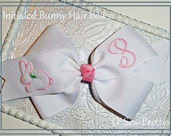 EASTER HAIR BOW, Monogrammed bunny Hair bows, Personalized Easter rabbit hair bow, Initialed Hair Bow with a Bunny, Holiday hair bows
