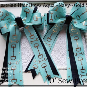 Equestrian Hair bows, Navy, Aqua Horse show bows, Sparkly show bows, Fancy show bows, Shadbelly bows, bows for shows, Equestrian gifts