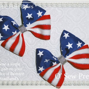 4th of July Hair Bows, July 4th Headband, Patriotic Bow, Stars and Stripes, Baby Bow, Girls Bow, Toddler Bow, Pigtail Bow,