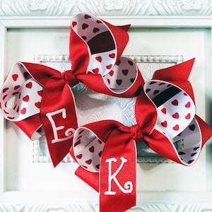 VALENTINE&#39;S DAY Hair bow, Personalized Valentine&#39;s Day hair bow, Monogrammed Hair Bow, layered Valentine bows, Personalized bow, red hearts