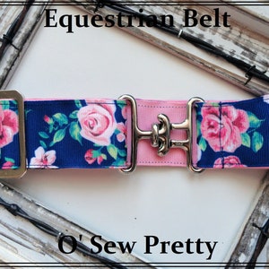 Equestrian Belt, Adjustable Equestrian Surcingle Belt, Pink and Navy horse show belts , childs Horse show belts,