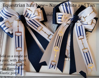 Equestrian hair Bows, Navy and white Horse Show Bows, Custom Show Bows, Short Stirrup Bows, Lead line Bows, Equestrian Bows,