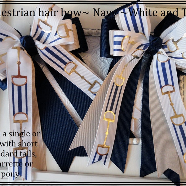 Equestrian hair Bows, Navy and white Horse Show Bows, Custom Show Bows, Short Stirrup Bows, Lead line Bows, Equestrian Bows,