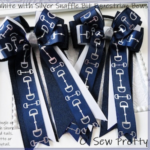 Equestrian Bows, Navy and white Snaffle Bit Horse Show Bows, Show Bows, Short Stirrup Bows, Leadline Bows, Equestrian Hair Bows,