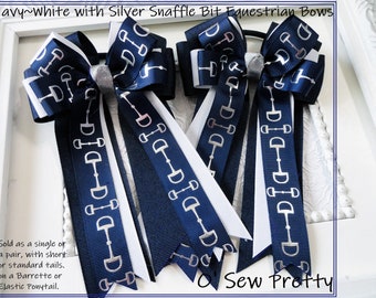 Equestrian Bows, Navy and white Horse Show Bows, Show Bows, Short Stirrup Bows, Leadline Bows, Equestrian Hair Bows,