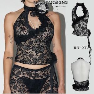 Patrón de costura digital de top con cuello halter y volantes en formato PDF (A4 + Carta de EE. UU.) apto para principiantes seguros ~ encaje o elástico