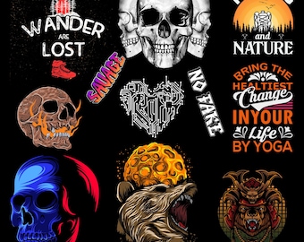 Streetwear-schedelontwerpen, T-shirtontwerpen (digitale download)