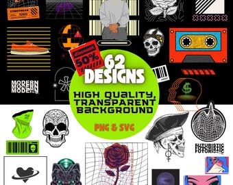 Pacchetto di design streetwear: PNG e SVG trasparenti (download digitale)