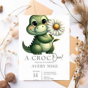 Petite invitation d'anniversaire de crocodile, invitation d'anniversaire de crocodile modifiable, invitation d'anniversaire imprimable, carte de crocodile, invitation numérique d'enfants