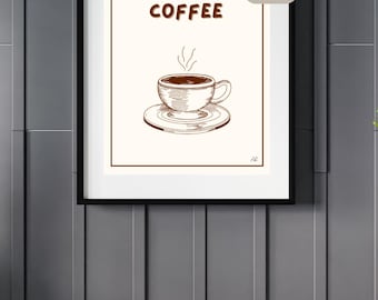 Arte de pared minimalista imprimible / Póster imprimible / Descarga instantánea / Decoración del hogar / Café caliente