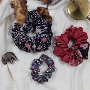 Recycled Sari Scrunchies 3-Pack: Bohemian Hair Ties