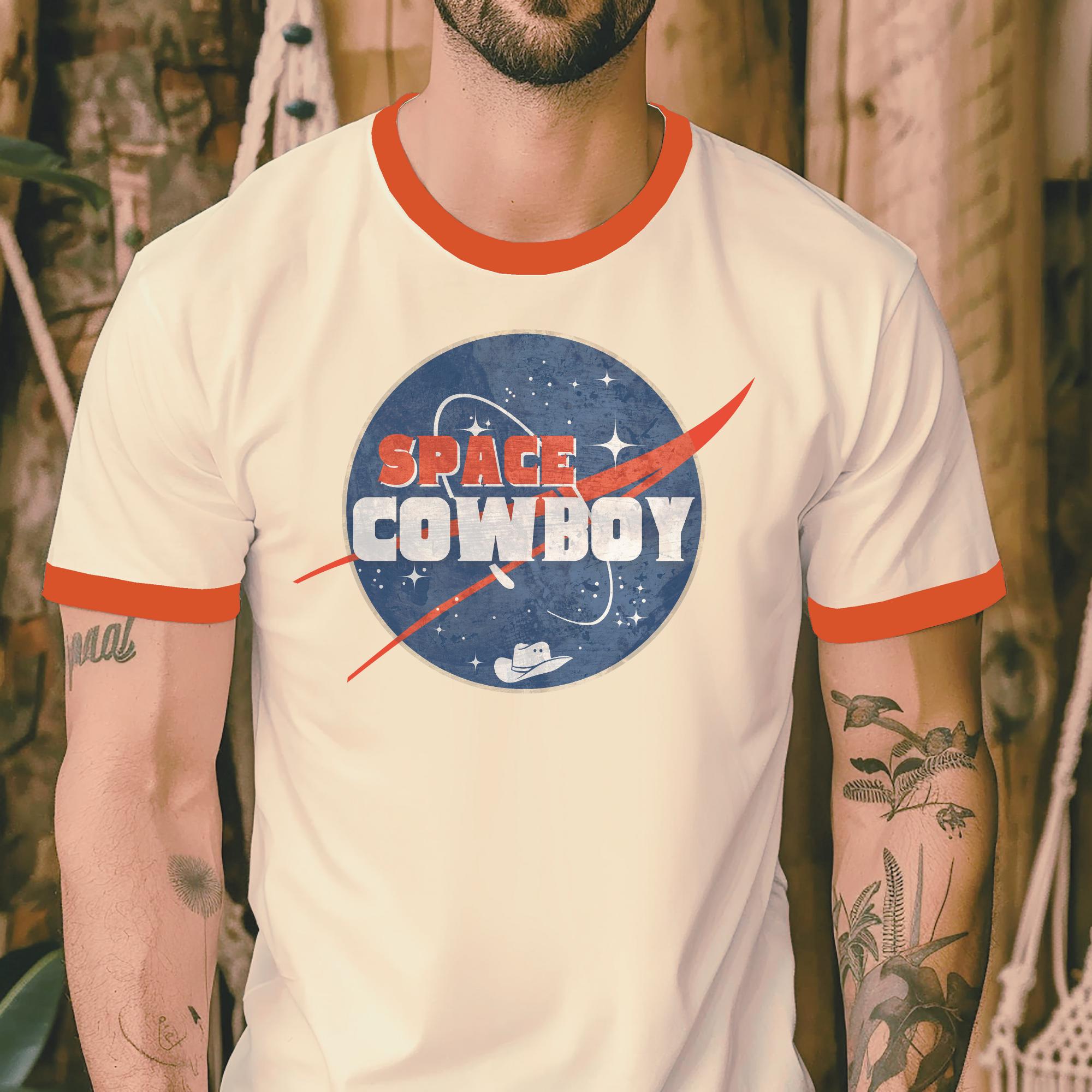 Camiseta retro de vaquero espacial: camiseta vintage de los 90 con cuello redondo