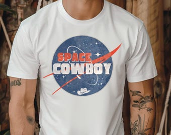 Camiseta vintage de vaquero espacial: camiseta gráfica retro de ciencia ficción del oeste