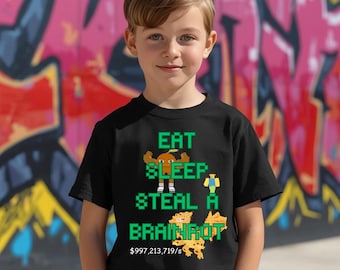 Camiseta infantil &quot;Come, duerme, roba un cerebro podrido&quot;, divertida camiseta de meme, camiseta con gráfico de tendencia viral, genial camiseta juvenil unisex, regalo de cumpleaños para niños