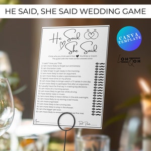 He Said She Said Bridal Shower Game: Fun Wedding Activity (Canva Template)