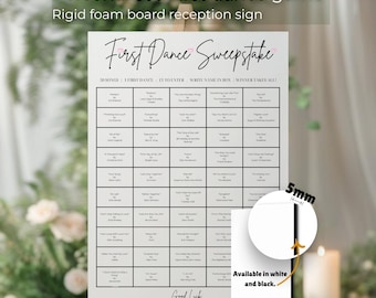 First dance wedding sweepstake foam board sign, personalised reception game, rigid wedding signage