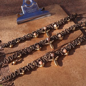 Zephine Necklace • Macrame Necklace • Brown • Teardrop • Sunstone • Moonstone • Gold • Choker • Handmade • Adjustable