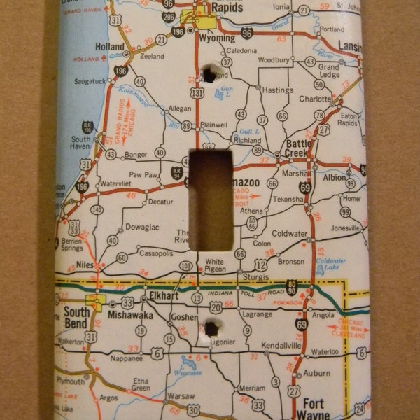 Grand Rapids Michigan South Bend Fort Wayne Indiana Road Map Light Switch Plate Cover