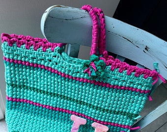 Tasche Häkeltasche Hippie Shopper upcycling Blumen Häkeln Korb Häkelkorb Einkaufskorb Baby Unikat Einzelstück Dekoration Sommer Henkeltasche