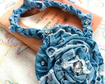 Chain statement necklace jeans jewelry textile jewelry jeans recycling fashion boho hippie summer traditional costume dirndl unique gift