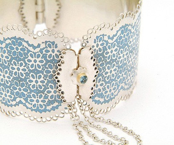 Items similar to SALE ITEM Lace Inspired Cuff - Sea Blue WAS 650 now ...