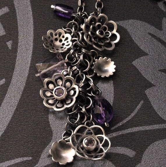 Items similar to Charm Necklace - Amethysts on Etsy
