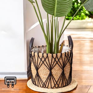 Large Rattan Indoor Planter, Decorative Wooden Flower Basket, Outdoor Vintage Plant Stand, Garden Rattan Vase Basket