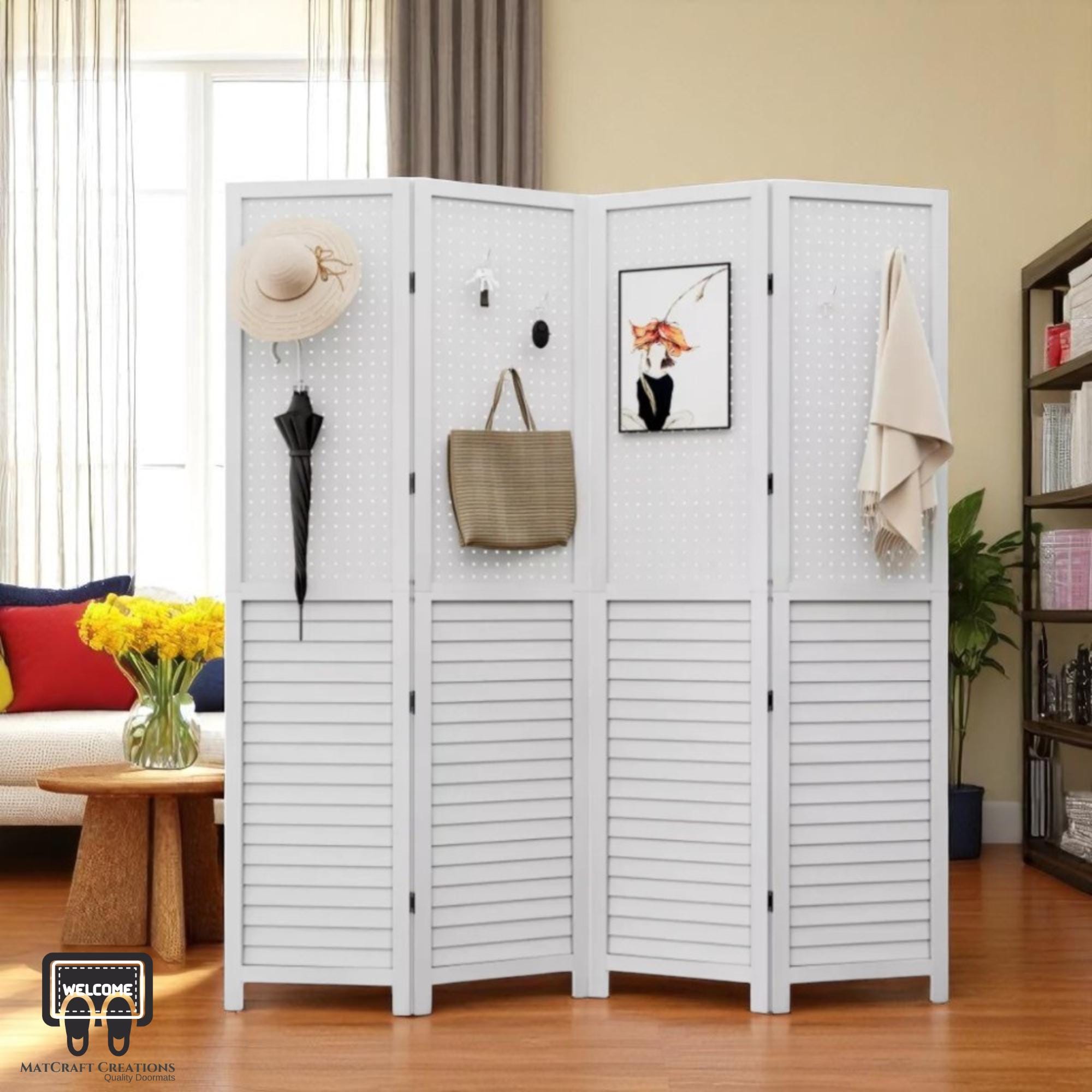 Wooden Folding Room Divider, Wood Partition Temporary Wall, Garden Privacy Screen, Folding Room Separator Panel