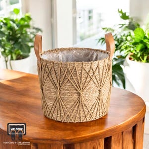 Large Rattan Indoor Planter, Decorative Wooden Flower Basket, Outdoor Vintage Plant Stand, Garden Rattan Vase Basket