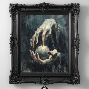 Dark Academia Witch Hands Painting, Gothic Occult Wall Art, Moody Vintage Oil Style Printable, Halloween Magic Orb Art (Instant Download) 93