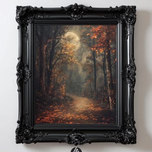 Dark Autumn Forest Print: Gothic Full Moon Landscape, Fall Forest Art Printable, Dark Academia Wall Decor (Instant Download)
