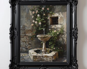 Lámina artística "Fuente de patio con rosas": Dark Academia Decor (Descarga instantánea) 87