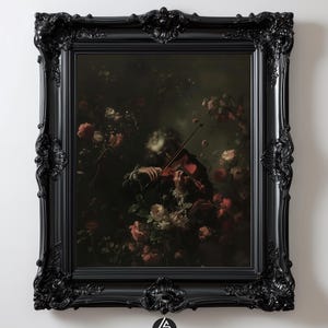 Barock Geiger in Blüte Kunstdruck: Dark Academia Musik Wandkunst, stimmungsvolle Blumenmalerei druckbare, makabere Malerei 78